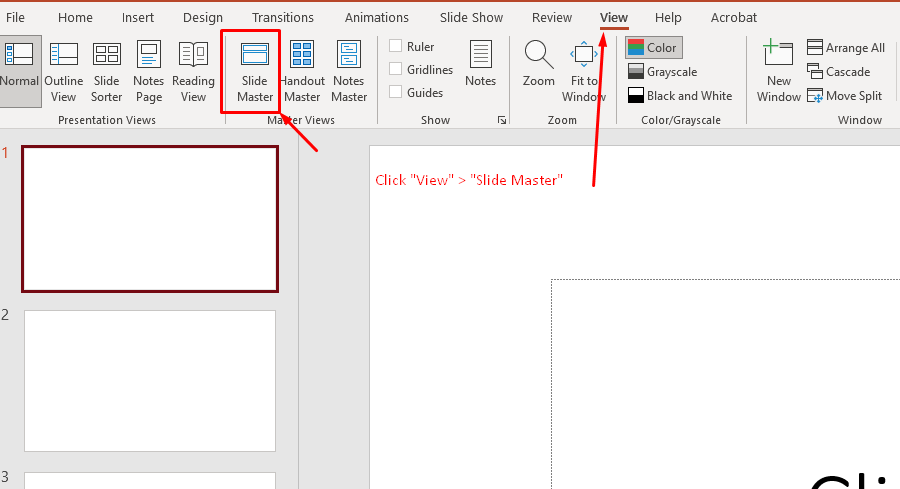 Go to Slide Master to create a powerpoint template