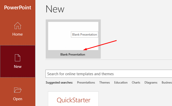 Open a blank presentation to create a ppt template