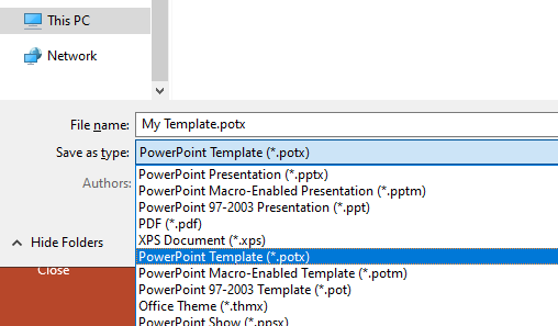 Save a custom powerpoint potx template